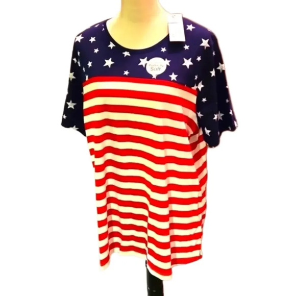 Kim Rogers Navy Americana Top Perfectly Soft Patriotic Tee Women Size 1X - Picture 1 of 12